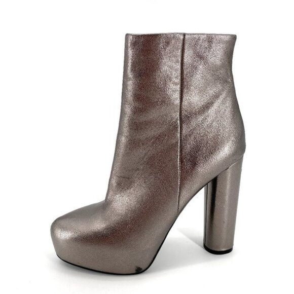 Steve Madden Adair Silver Metallic Leather Platform Block Heel 8.5 Ankle Boots - Picture 1 of 10